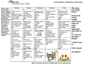 cafe calendar, silver key senior services, cafe, menu, colorado springs, colorado