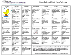 calendar, home delivered meals, silver key, senior services,