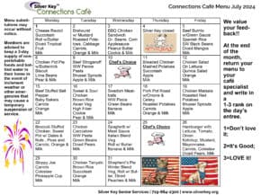 Connections Cafe July Calendar Menu