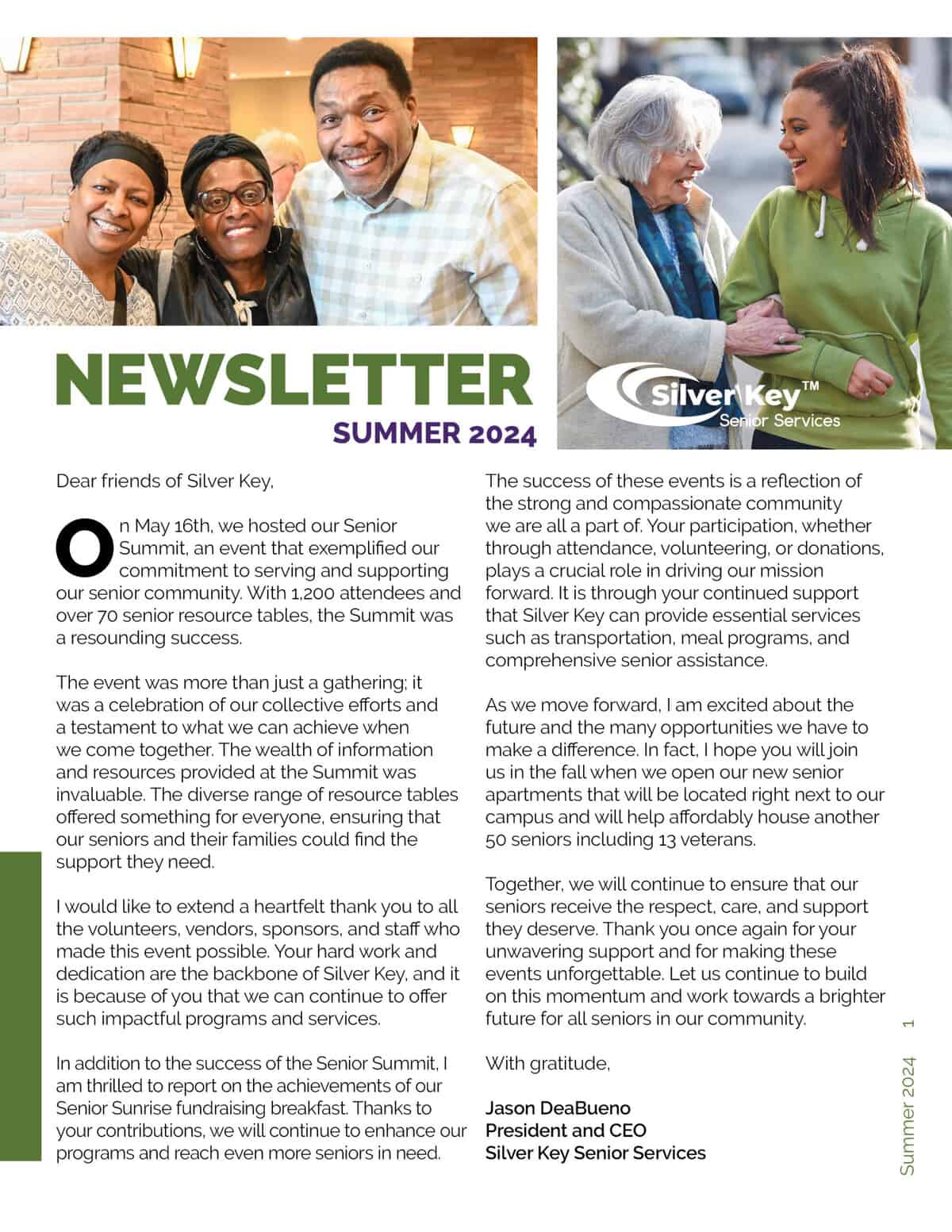 Front page of the Summer 2024 newsletter