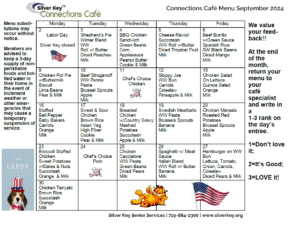 connections cafe menu, september, 2024, silver key senior services, colorado springs, colorado