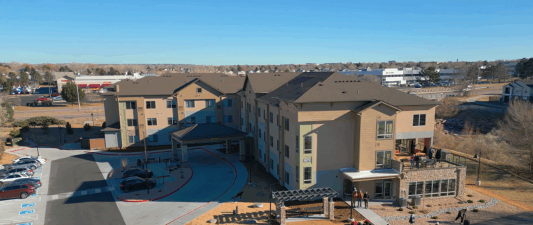 “Exterior view of the Murray Apartments, a welcoming and comfortable affordable housing location for older adults in Colorado Springs.